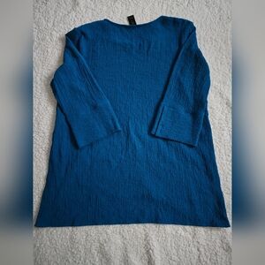 Blue Textured Women's Top Size L Sleeve 3/4